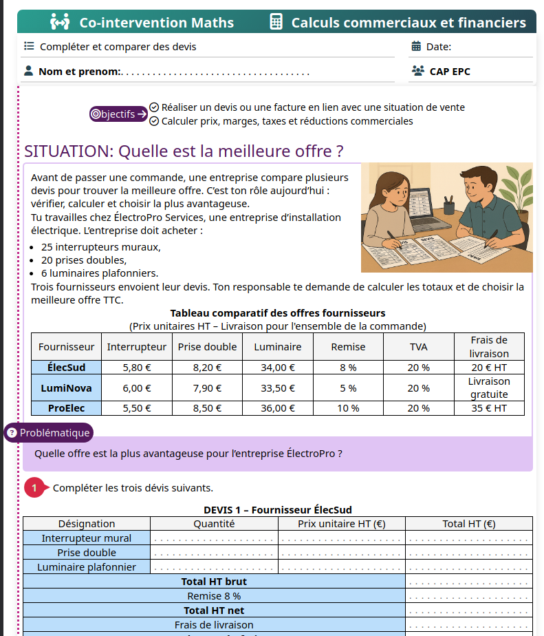Aperçu d'un document destiné à l'export PDF