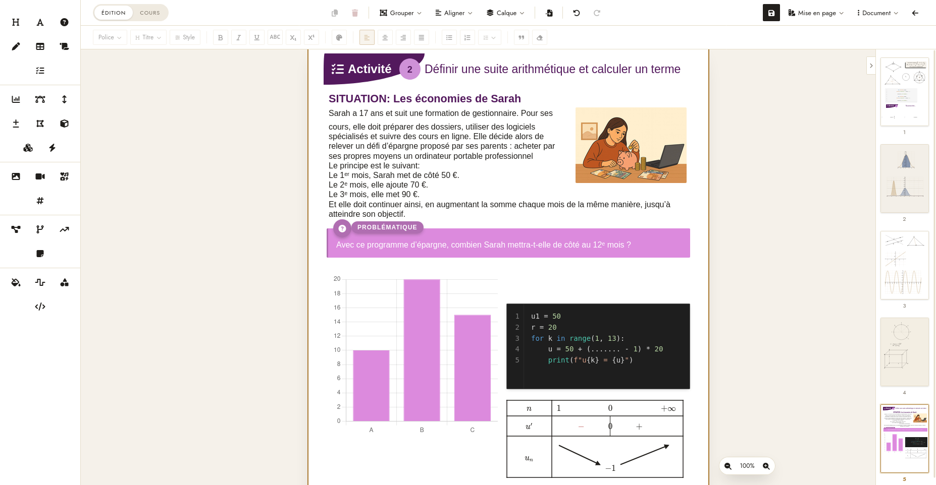 Interface réelle de l'éditeur visuel Belsékens avec une page et des blocs déplaçables